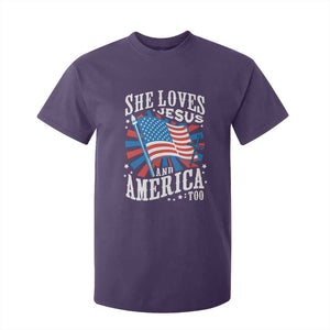 Funny She Loves Jesus And America Too T Shirt For Kid 4th Of July Patriotic Christian American Flag TS11 Purple Print Your Wear