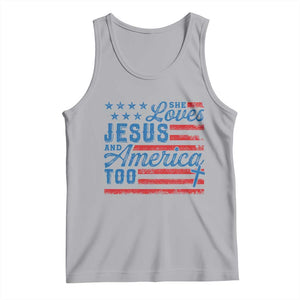 Funny She Loves Jesus And America Too Tank Top 4th Of July Christian American Flag TS11 Athletic Heather Print Your Wear