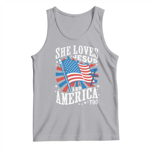 Funny She Loves Jesus And America Too Tank Top 4th Of July Patriotic Christian American Flag TS11 Athletic Heather Print Your Wear