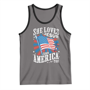 Funny She Loves Jesus And America Too Tank Top 4th Of July Patriotic Christian American Flag TS11 Deep Heather Black Print Your Wear