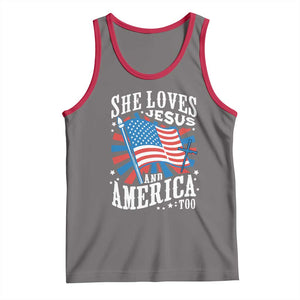 Funny She Loves Jesus And America Too Tank Top 4th Of July Patriotic Christian American Flag TS11 Deep Heather Red Print Your Wear