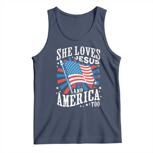 Funny She Loves Jesus And America Too Tank Top 4th Of July Patriotic Christian American Flag TS11 Navy Print Your Wear