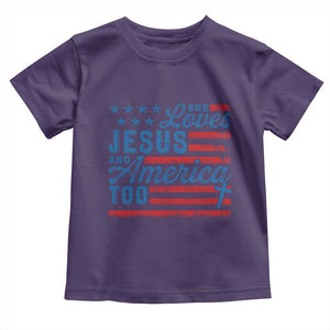 Funny She Loves Jesus And America Too Toddler T Shirt 4th Of July Christian American Flag TS11 Purple Print Your Wear