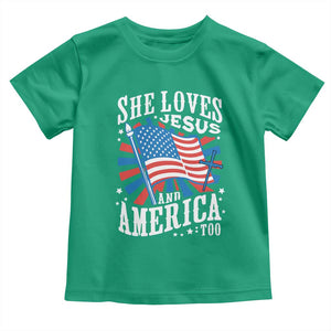 Funny She Loves Jesus And America Too Toddler T Shirt 4th Of July Patriotic Christian American Flag TS11 Irish Green Print Your Wear