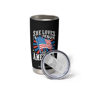 Funny She Loves Jesus And America Too Tumbler Cup 4th Of July Patriotic Christian American Flag TS11 Print Your Wear