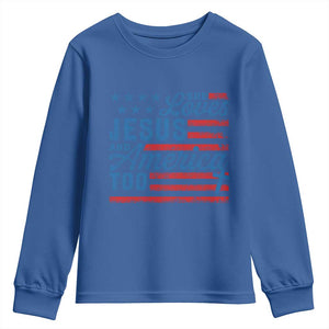 Funny She Loves Jesus And America Too Youth Sweatshirt 4th Of July Christian American Flag TS11 Royal Blue Print Your Wear