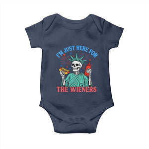 Funny Skeleton Lady Liberty Baby Onesie I'm Just Here For The Wieners 4th Of July Hot Dog TS02 Navy Print Your Wear