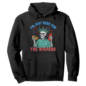 Funny Skeleton Lady Liberty Hoodie I'm Just Here For The Wieners 4th Of July Hot Dog TS02 Black Print Your Wear