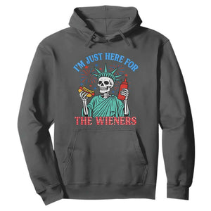 Funny Skeleton Lady Liberty Hoodie I'm Just Here For The Wieners 4th Of July Hot Dog TS02 Dark Heather Print Your Wear