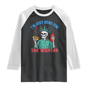 Funny Skeleton Lady Liberty Raglan Shirt I'm Just Here For The Wieners 4th Of July Hot Dog TS02 Black White Print Your Wear