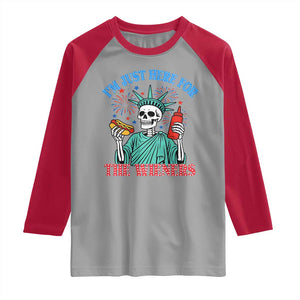 Funny Skeleton Lady Liberty Raglan Shirt I'm Just Here For The Wieners 4th Of July Hot Dog TS02 Sport Gray Red Print Your Wear
