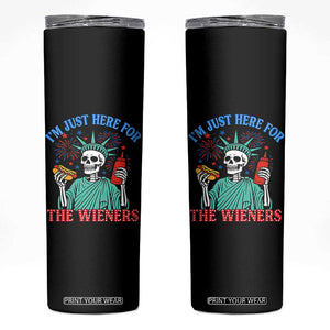 Funny Skeleton Lady Liberty Skinny Tumbler I'm Just Here For The Wieners 4th Of July Hot Dog TS02 Black Print Your Wear