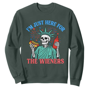 Funny Skeleton Lady Liberty Sweatshirt I'm Just Here For The Wieners 4th Of July Hot Dog TS02 Dark Forest Green Print Your Wear