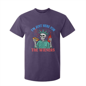 Funny Skeleton Lady Liberty T Shirt For Kid I'm Just Here For The Wieners 4th Of July Hot Dog TS02 Purple Print Your Wear
