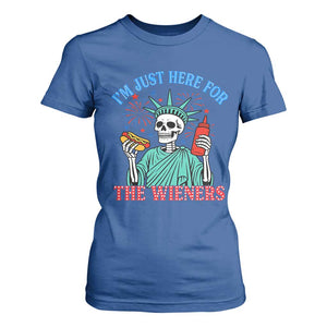 Funny Skeleton Lady Liberty T Shirt For Women I'm Just Here For The Wieners 4th Of July Hot Dog TS02 Royal Blue Print Your Wear