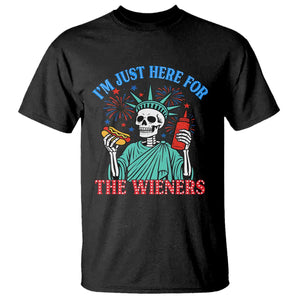 Funny Skeleton Lady Liberty T Shirt I'm Just Here For The Wieners 4th Of July Hot Dog TS02 Black Print Your Wear
