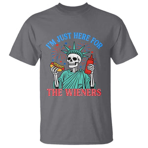 Funny Skeleton Lady Liberty T Shirt I'm Just Here For The Wieners 4th Of July Hot Dog TS02 Charcoal Print Your Wear