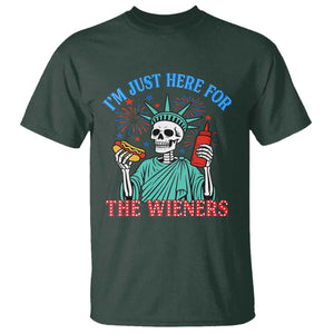 Funny Skeleton Lady Liberty T Shirt I'm Just Here For The Wieners 4th Of July Hot Dog TS02 Dark Forest Green Print Your Wear