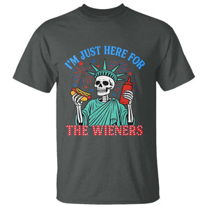 Funny Skeleton Lady Liberty T Shirt I'm Just Here For The Wieners 4th Of July Hot Dog TS02 Dark Heather Print Your Wear