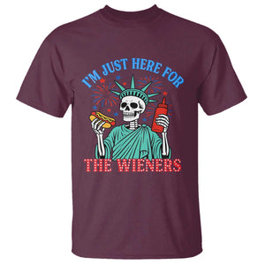 Funny Skeleton Lady Liberty T Shirt I'm Just Here For The Wieners 4th Of July Hot Dog TS02 Maroon Print Your Wear