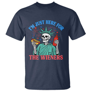 Funny Skeleton Lady Liberty T Shirt I'm Just Here For The Wieners 4th Of July Hot Dog TS02 Navy Print Your Wear