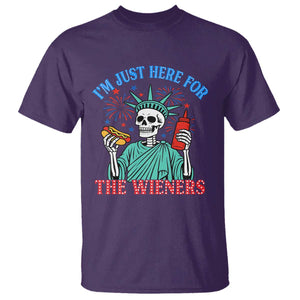 Funny Skeleton Lady Liberty T Shirt I'm Just Here For The Wieners 4th Of July Hot Dog TS02 Purple Print Your Wear