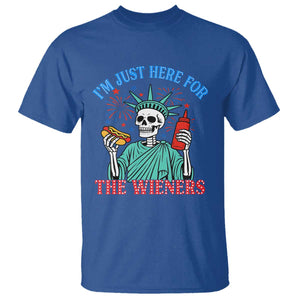Funny Skeleton Lady Liberty T Shirt I'm Just Here For The Wieners 4th Of July Hot Dog TS02 Royal Blue Print Your Wear