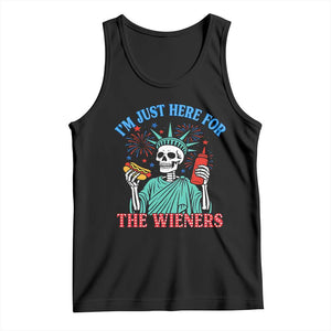 Funny Skeleton Lady Liberty Tank Top I'm Just Here For The Wieners 4th Of July Hot Dog TS02 Black Print Your Wear