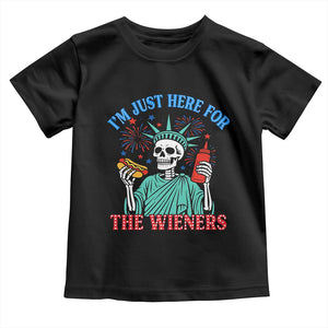 Funny Skeleton Lady Liberty Toddler T Shirt I'm Just Here For The Wieners 4th Of July Hot Dog TS02 Black Print Your Wear