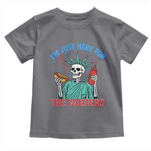 Funny Skeleton Lady Liberty Toddler T Shirt I'm Just Here For The Wieners 4th Of July Hot Dog TS02 Charcoal Print Your Wear