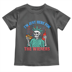 Funny Skeleton Lady Liberty Toddler T Shirt I'm Just Here For The Wieners 4th Of July Hot Dog TS02 Dark Heather Print Your Wear
