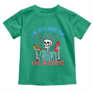Funny Skeleton Lady Liberty Toddler T Shirt I'm Just Here For The Wieners 4th Of July Hot Dog TS02 Irish Green Print Your Wear