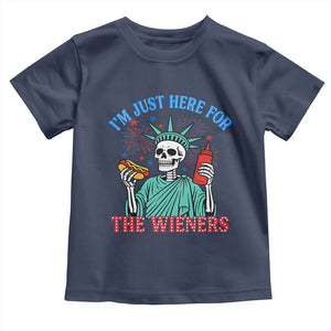 Funny Skeleton Lady Liberty Toddler T Shirt I'm Just Here For The Wieners 4th Of July Hot Dog TS02 Navy Print Your Wear