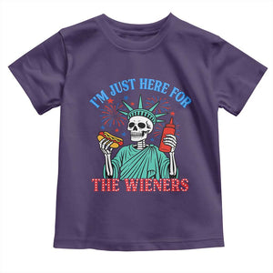 Funny Skeleton Lady Liberty Toddler T Shirt I'm Just Here For The Wieners 4th Of July Hot Dog TS02 Purple Print Your Wear