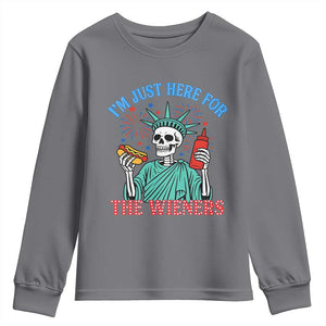 Funny Skeleton Lady Liberty Youth Sweatshirt I'm Just Here For The Wieners 4th Of July Hot Dog TS02 Charcoal Print Your Wear