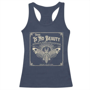 Funny Skull Moth Racerback Tank Top There Is No Beauty Without Some Strangeness Edgar Poe TS11 Navy Print Your Wear