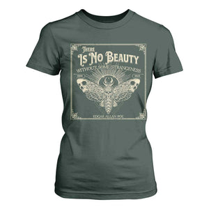 Funny Skull Moth T Shirt For Women There Is No Beauty Without Some Strangeness Edgar Poe TS11 Dark Forest Green Print Your Wear