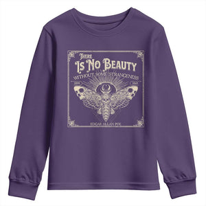 Funny Skull Moth Youth Sweatshirt There Is No Beauty Without Some Strangeness Edgar Poe TS11 Purple Print Your Wear