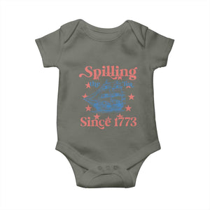 Funny Spilling The Tea Since 1776 Baby Onesie Us History Teacher 4th Of July TS11 Military Green Print Your Wear