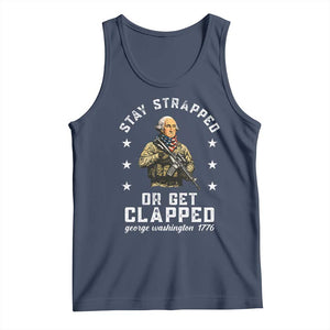 Funny Stay Trapped Or Get Clapped George Washington Tank Top 4th of July TS11 Navy Print Your Wear