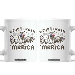 Funny Stay Trash Merica Coffee Mug 4th Of July Racoon Opossum Badger TS11 White Print Your Wear