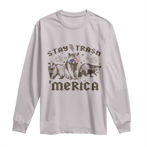 Funny Stay Trash Merica Long Sleeve Shirt 4th Of July Racoon Opossum Badger TS11 Ice Gray Print Your Wear
