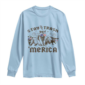 Funny Stay Trash Merica Long Sleeve Shirt 4th Of July Racoon Opossum Badger TS11 Light Blue Print Your Wear