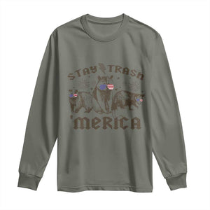 Funny Stay Trash Merica Long Sleeve Shirt 4th Of July Racoon Opossum Badger TS11 Military Green Print Your Wear