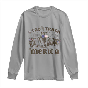 Funny Stay Trash Merica Long Sleeve Shirt 4th Of July Racoon Opossum Badger TS11 Sport Gray Print Your Wear