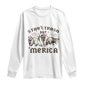 Funny Stay Trash Merica Long Sleeve Shirt 4th Of July Racoon Opossum Badger TS11 White Print Your Wear