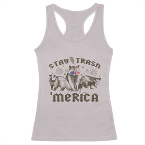 Funny Stay Trash Merica Racerback Tank Top 4th Of July Racoon Opossum Badger TS11 Ice Gray Print Your Wear