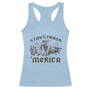 Funny Stay Trash Merica Racerback Tank Top 4th Of July Racoon Opossum Badger TS11 Light Blue Print Your Wear