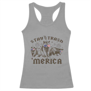 Funny Stay Trash Merica Racerback Tank Top 4th Of July Racoon Opossum Badger TS11 Sport Gray Print Your Wear