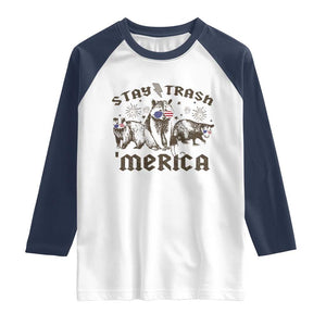 Funny Stay Trash Merica Raglan Shirt 4th Of July Racoon Opossum Badger TS11 White Navy Print Your Wear